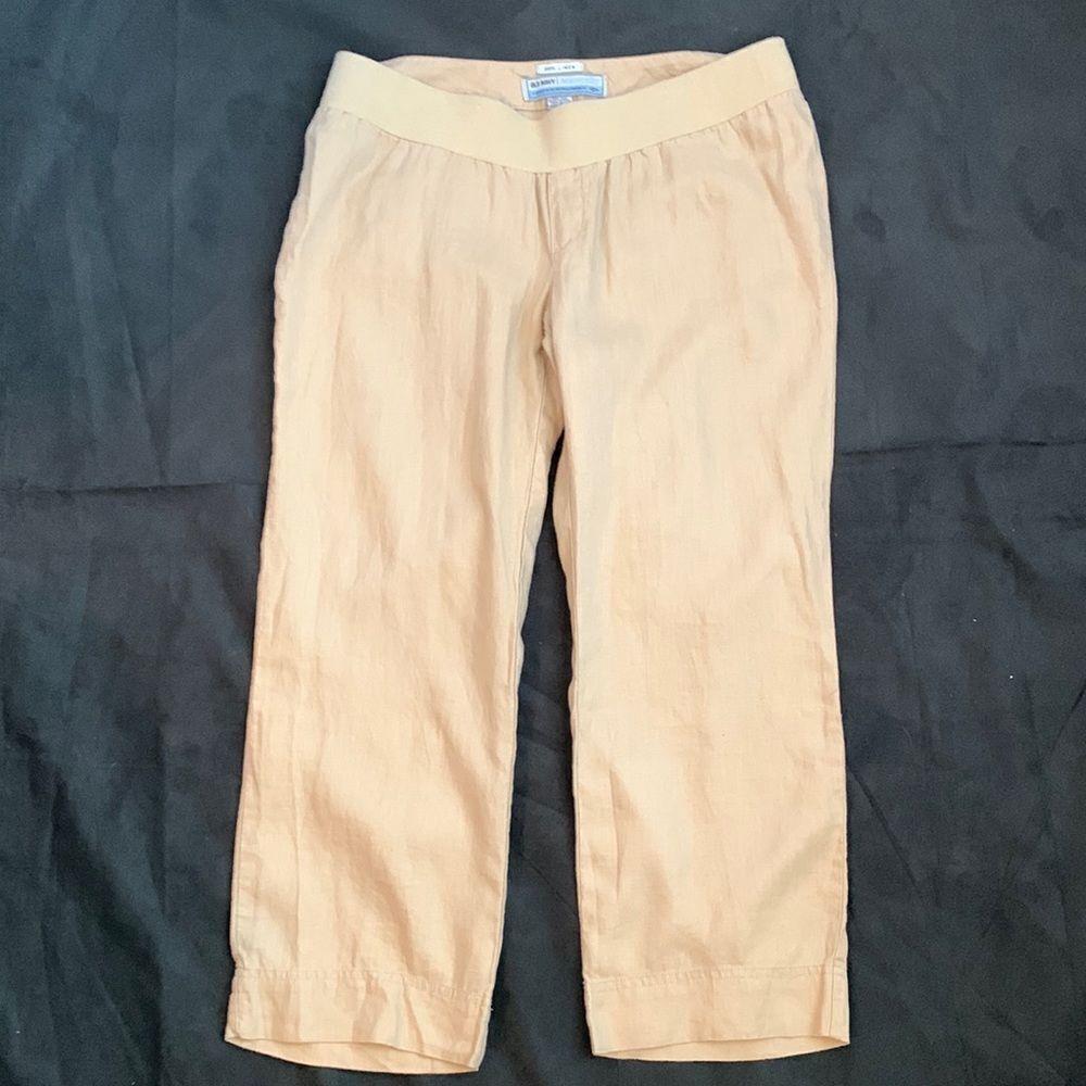 Old Navy Maternity Linen Capris Pants S Tan